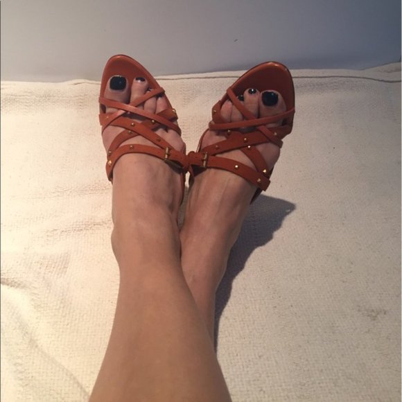 GUCCI - Orange/Rust color Suede & Leather -Studded High Heel Sandals - Picture 8 of 8
